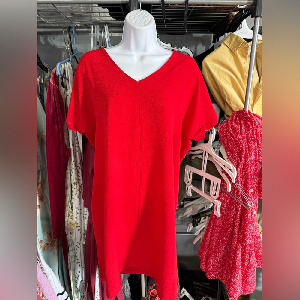 Vibrant Red V-Neck tunic Dress